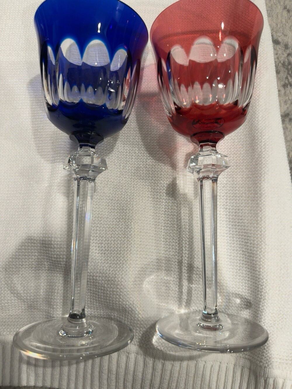 Vintage Nashtmann Barbarian Cut To Clear Crystal Wine Goblets Colbolt Blue/Red